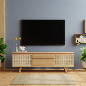 Modern interior with cabinet for tv
